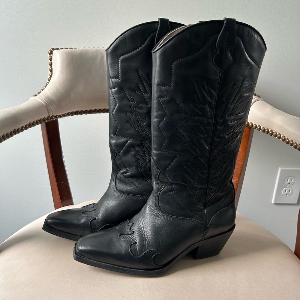 All Saints black leather western style Kacey boots